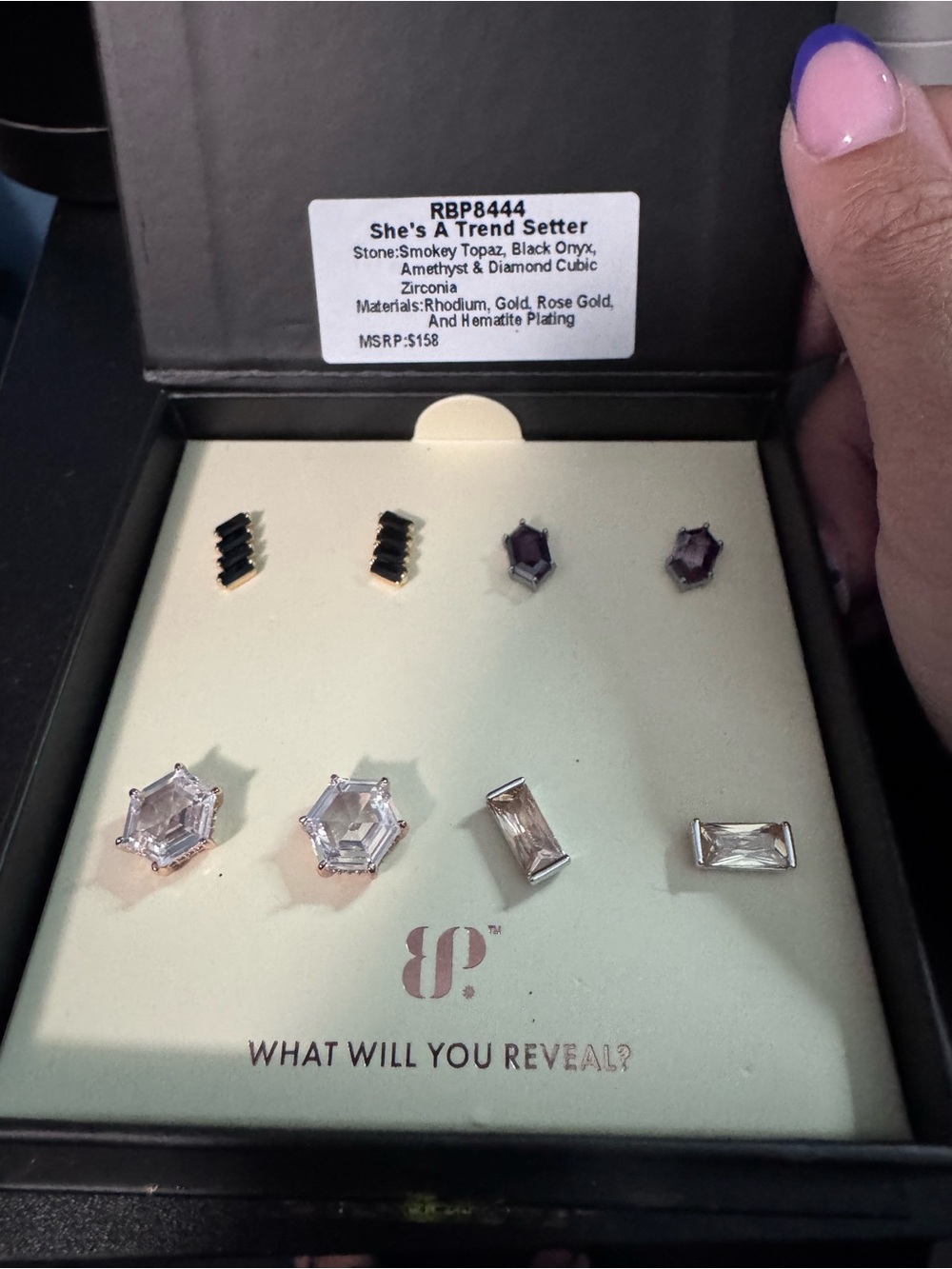 She’s A Trend Setter Women’s Earring Set - Silver, Black & Purple